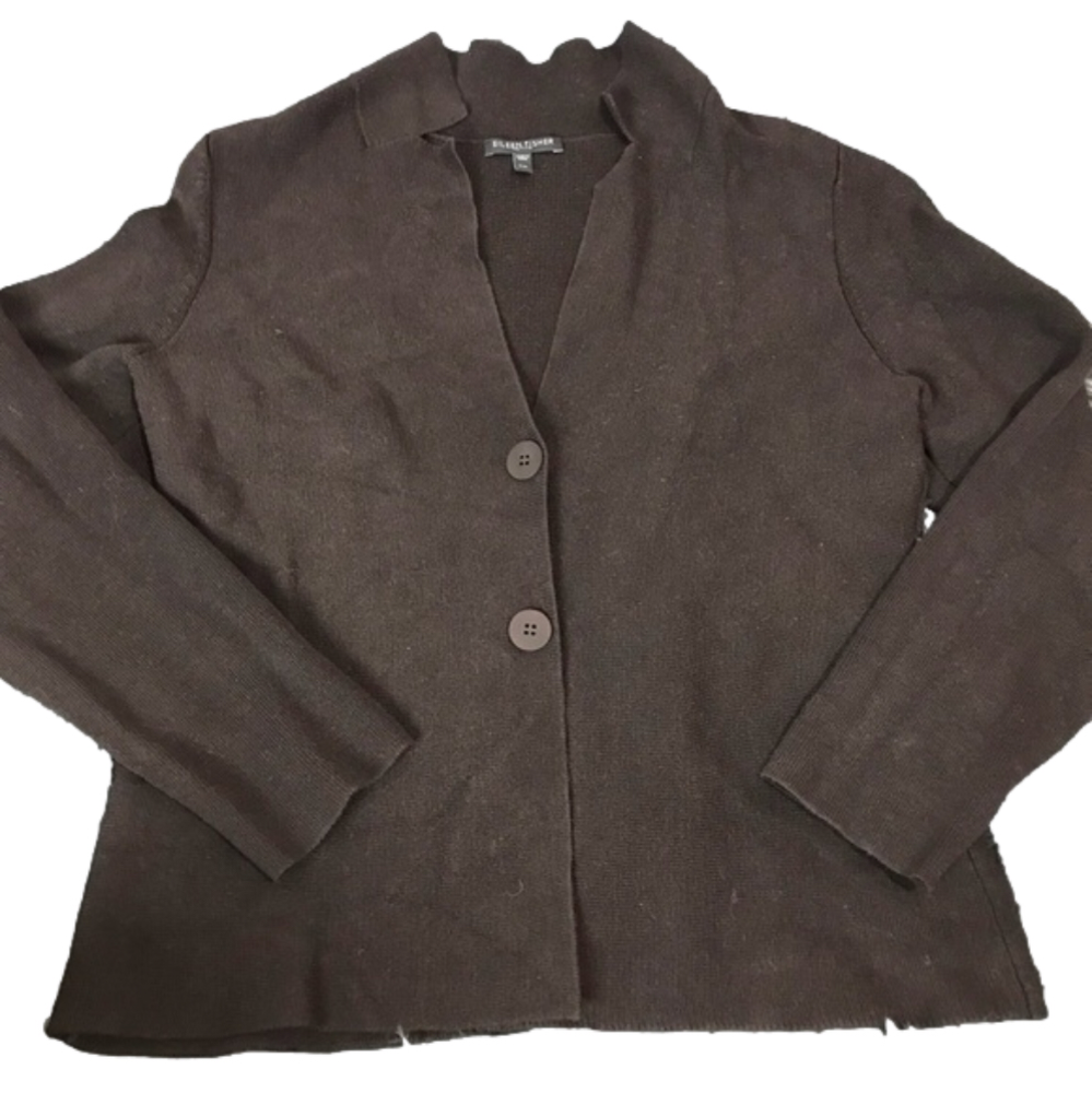 Eileen Fisher silk cotton knit cardigan PM brown
